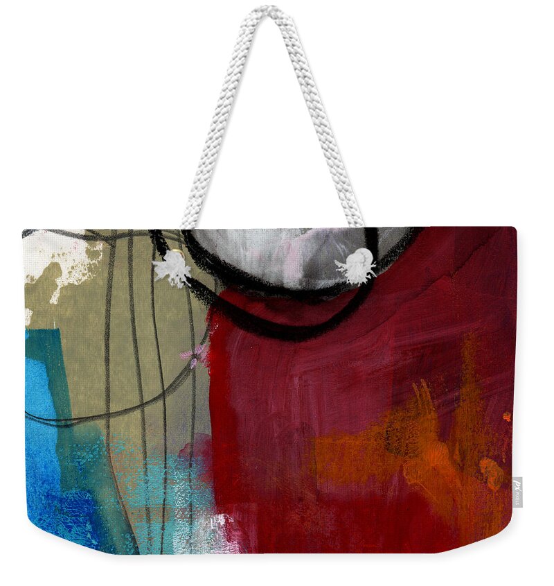 Red Weekender Tote Bag featuring the painting Time Between- Abstract Art by Linda Woods