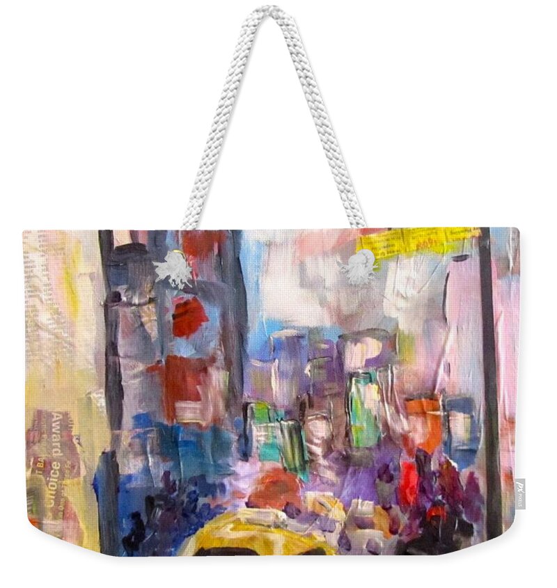 Collage Weekender Tote Bag featuring the painting Times Square by Barbara O'Toole