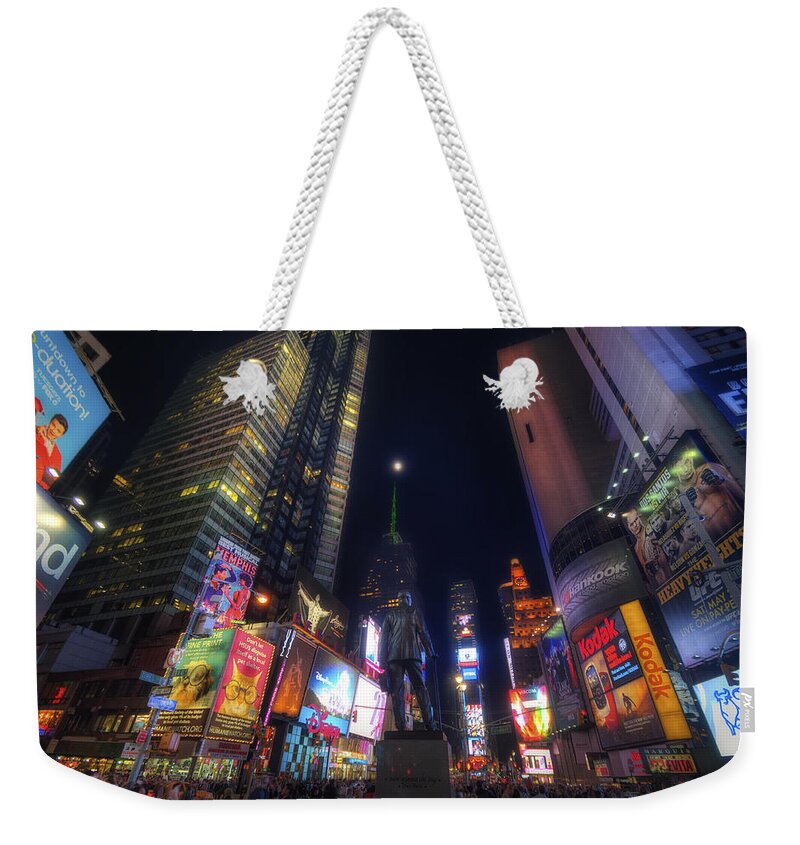 Art Weekender Tote Bag featuring the photograph Times Square Moonlight by Yhun Suarez