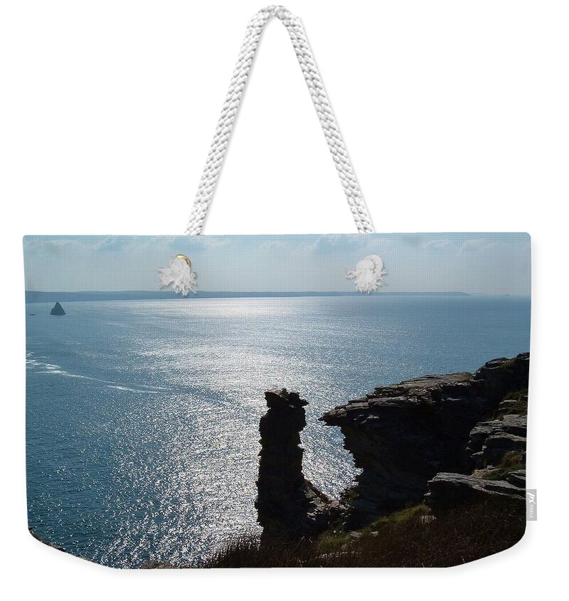 Tintagel Weekender Tote Bag featuring the photograph Rock Stack Tintagel Cornwall by Richard Brookes