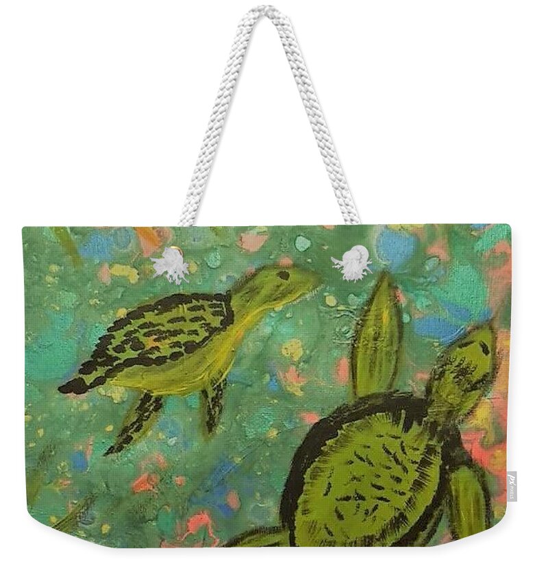 Turtles Weekender Tote Bag featuring the painting Tiny Turtles by Deborah Selib-Haig