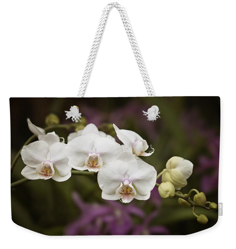Orchid Weekender Tote Bag featuring the photograph Tiny White Dancers by Jill Love
