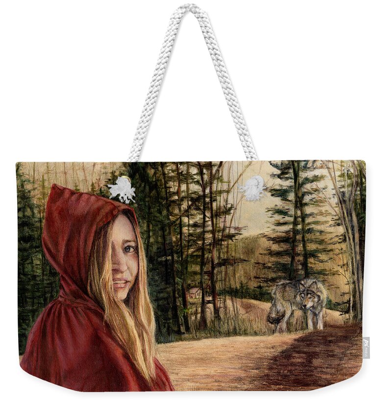 Little Red Riding Hood Weekender Tote Bag featuring the drawing To Grandmother's House We Go by Shana Rowe Jackson