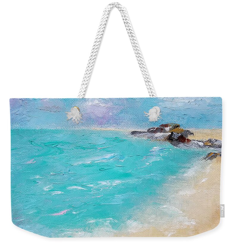 Beach Weekender Tote Bag featuring the painting To the Rocks by Judith Rhue