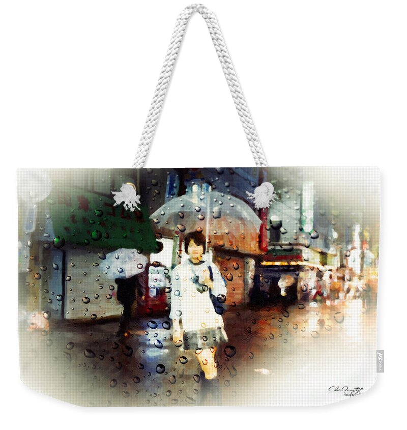 Landscape Weekender Tote Bag featuring the painting Rainy Tokyo Night by Chris Armytage