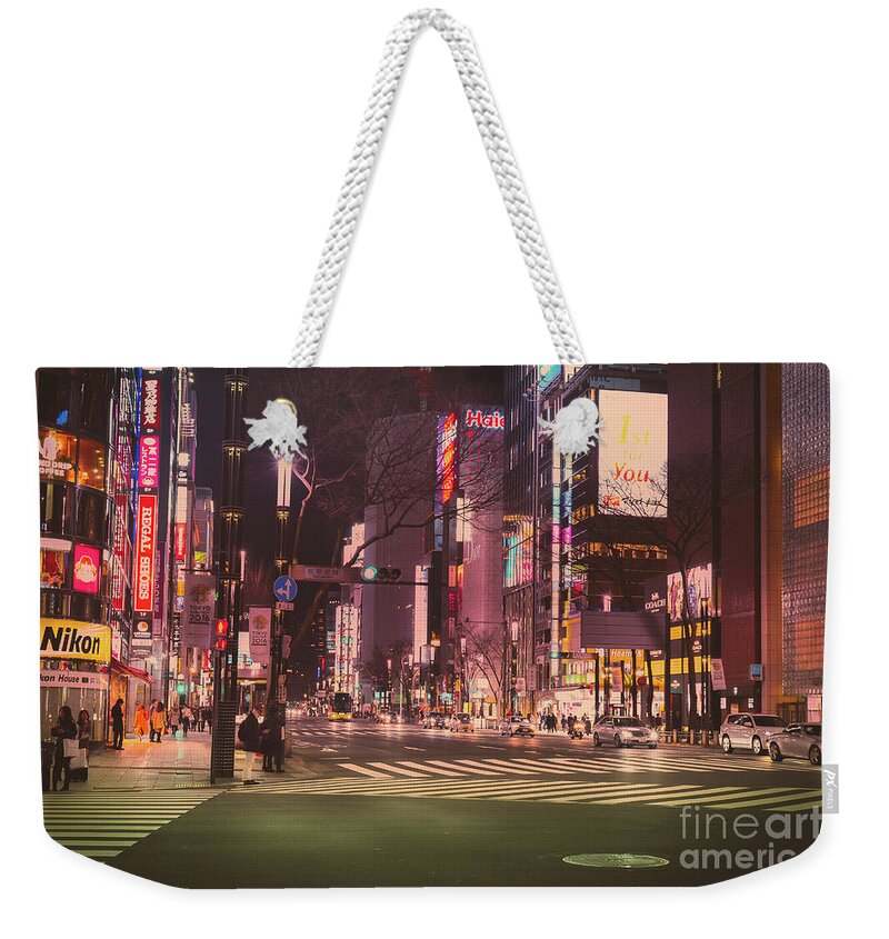 Tokyo Weekender Tote Bag featuring the photograph Tokyo Street at Night, Japan by Perry Rodriguez