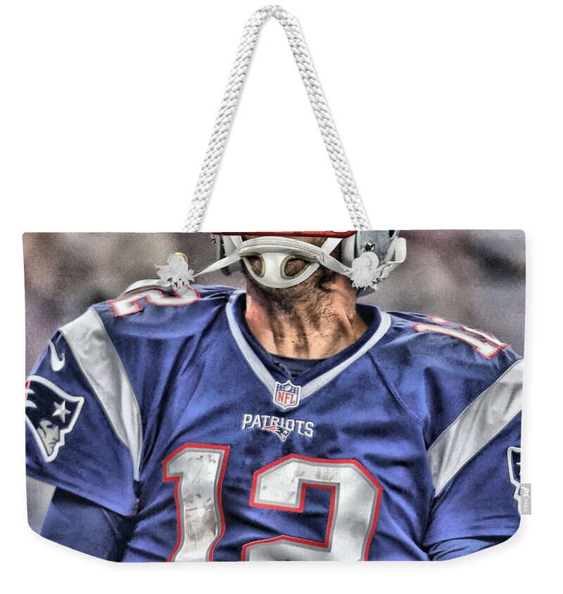 Tom Brady Weekender Tote Bag featuring the painting Tom Brady Art 5 by Joe Hamilton