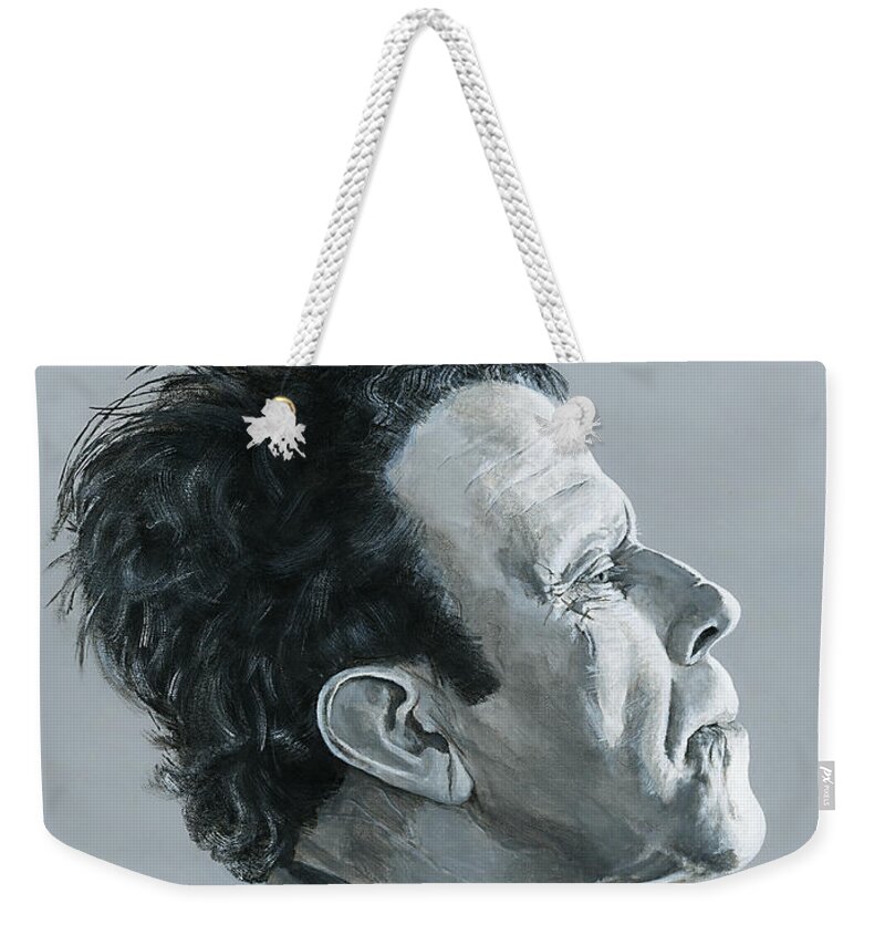 Tom Waits Weekender Tote Bag featuring the painting Tom Waits by Matthew Mezo