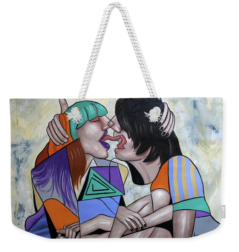 Abstract Weekender Tote Bag featuring the painting Tongue Aerobics by Anthony Falbo