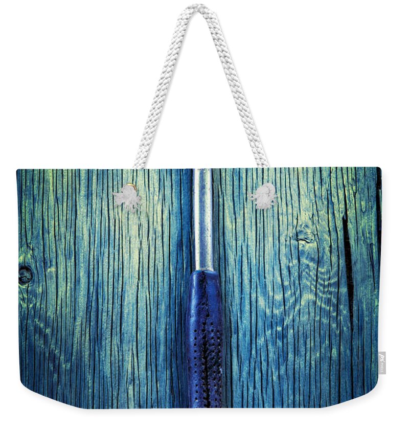Industrial Weekender Tote Bag featuring the photograph Tools On Wood 39 by YoPedro