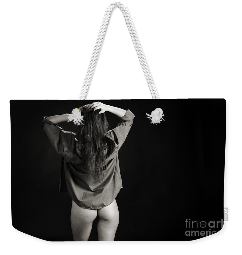 Toriwaits Weekender Tote Bag featuring the photograph Toriwaits Nude Fine Art Print photograph in Black and White 5111 by Kendree Miller