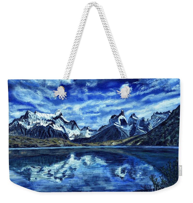 Timothy Hacker Weekender Tote Bag featuring the painting Torres del Paine Painting by Timothy Hacker