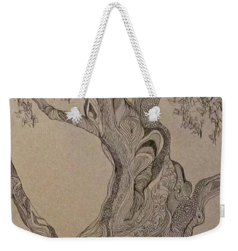 Tree Weekender Tote Bag featuring the drawing Tortured Tree by Barbara O'Toole