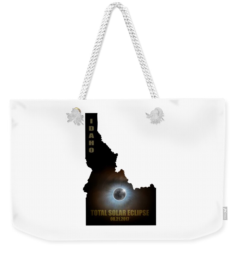 Idaho; State; Solar; Eclipse; Total; Corona; Crown; 2017; August 21st; Event; Full; Moon; Celestial; Space; Astrology; Astronomy; Sky; Lunar; Clouds; Outline; Map; Night; Evening; Rise; Moonrise; Weather; Nature; Stormy; Hemisphere; United States; Usa; North America Weekender Tote Bag featuring the digital art Total Solar Eclipse in Idaho Map Outline by David Gn