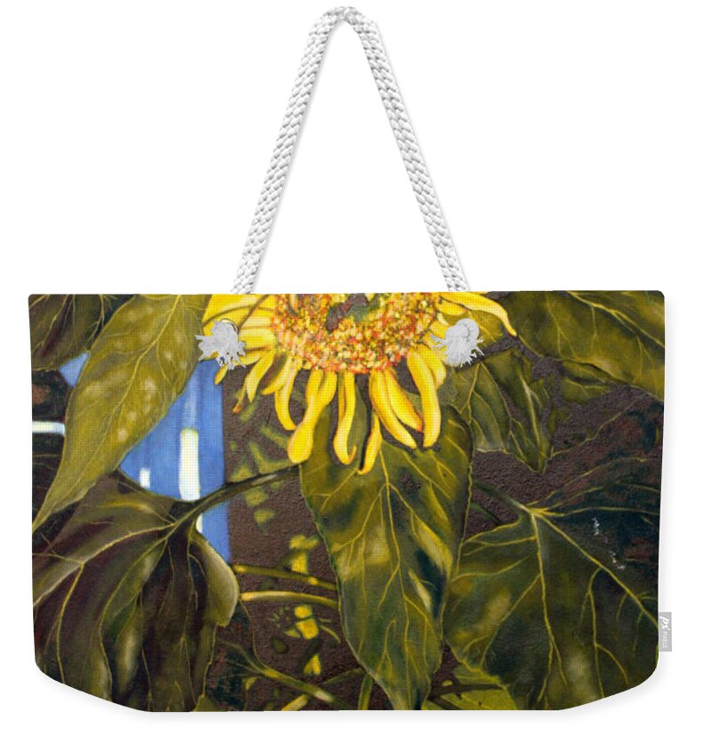 Tamara Kulish Weekender Tote Bag featuring the painting Touch This Sunflower by Tamara Kulish