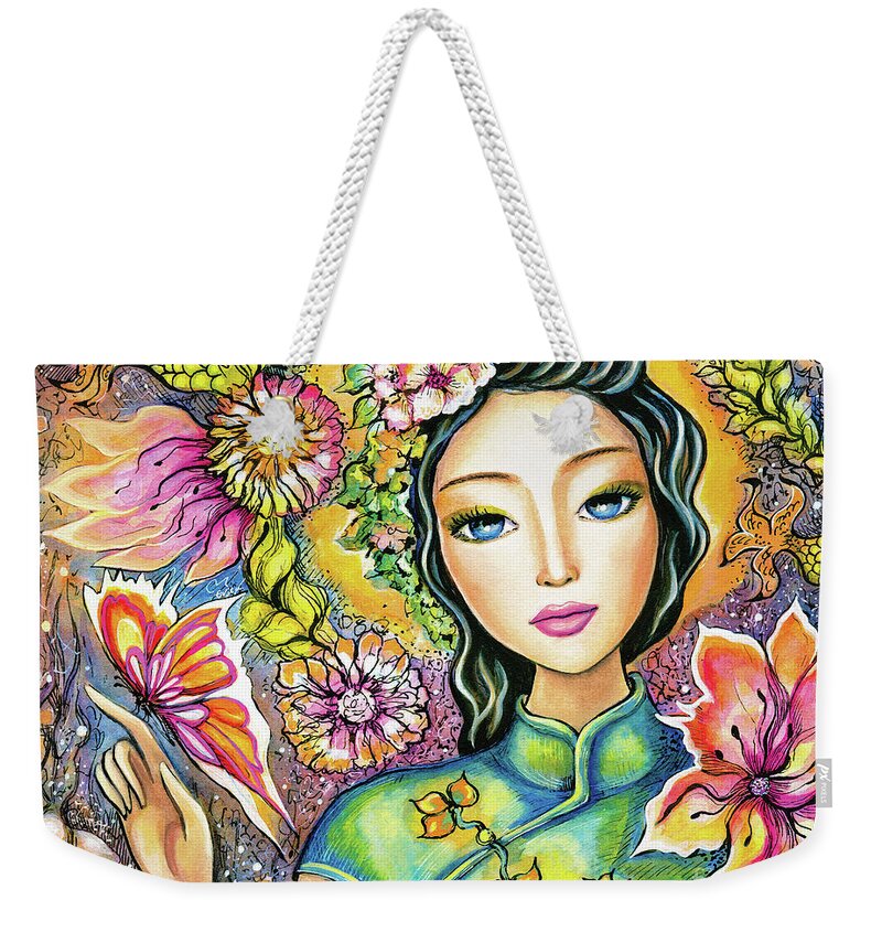 Asian Woman Weekender Tote Bag featuring the painting Touching Reality by Eva Campbell