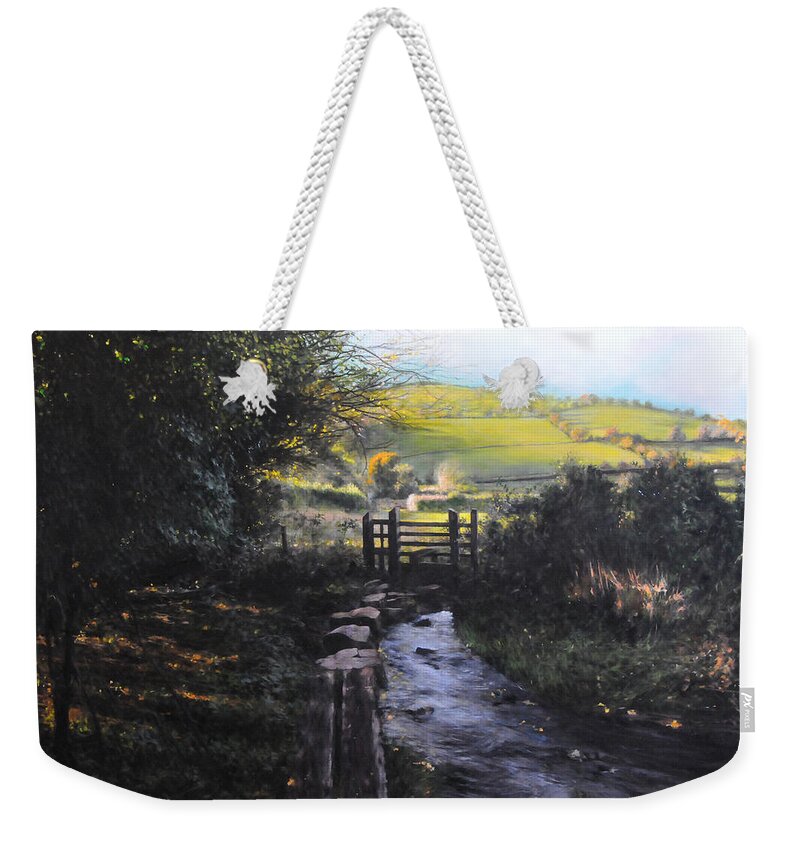 Landscape Weekender Tote Bag featuring the painting Towards Llanferres by Harry Robertson
