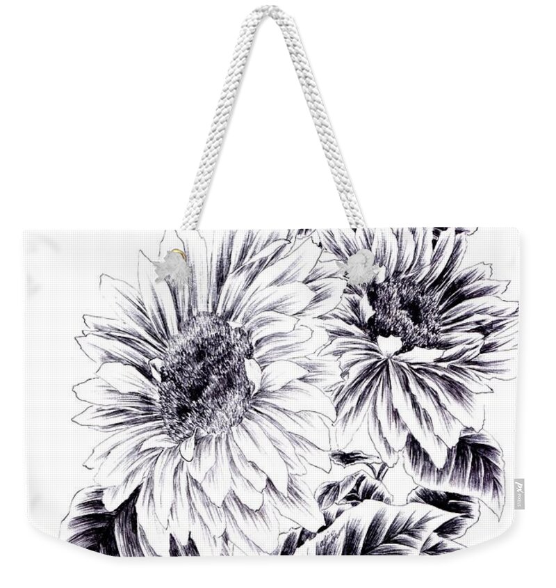 Sunflower Weekender Tote Bag featuring the drawing Towards the Light by Alice Chen