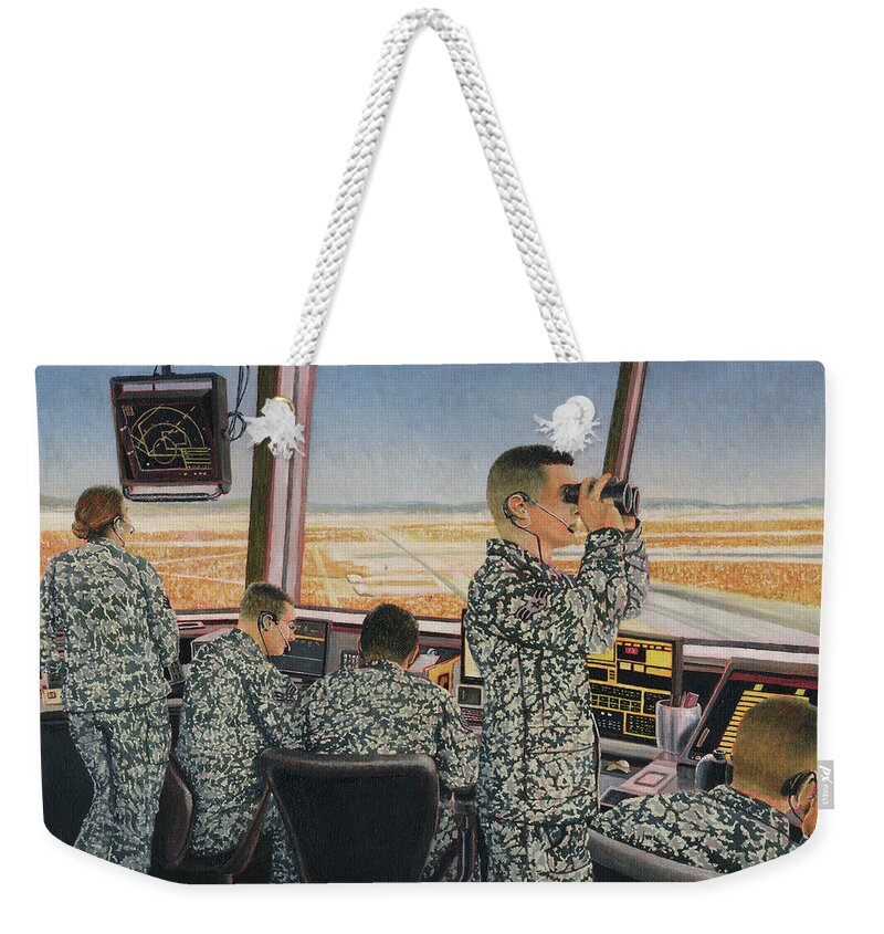 Air Force Weekender Tote Bag featuring the painting Tower Crew by Douglas Castleman