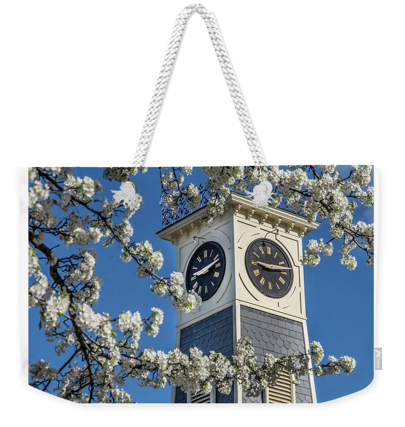 Historic Weekender Tote Bag featuring the photograph Town Clock in Spring by Andy Smetzer