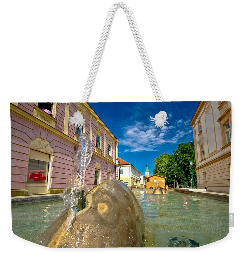 Bjelovar Weekender Tote Bag featuring the photograph Town of Bjelovar fountain and square view by Brch Photography