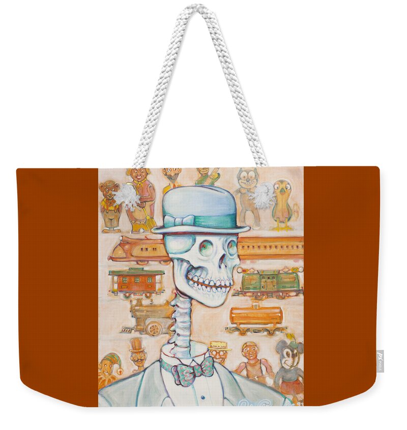 Skeleton Weekender Tote Bag featuring the painting Toy Bones by John Reynolds