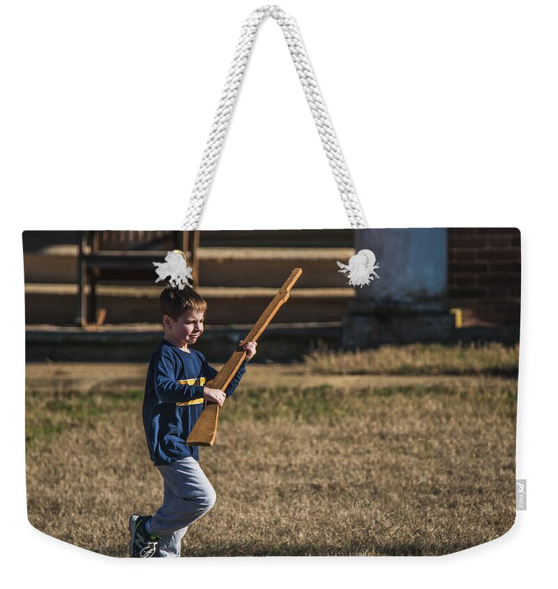 20170125 Weekender Tote Bag featuring the photograph Toy Soldier Engages at Fort Washington by Jeff at JSJ Photography