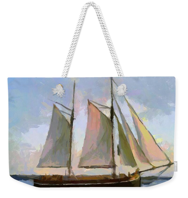 Sailboat Weekender Tote Bag featuring the painting Trabaccolo by Dragica Micki Fortuna