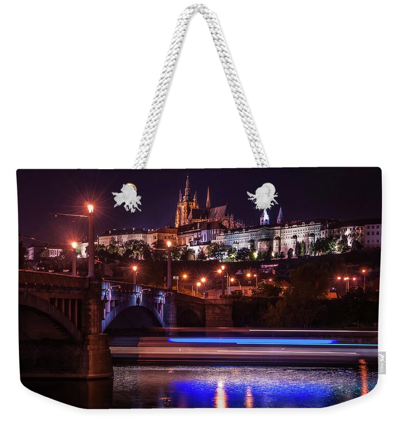 Jenny Rainbow Fine Art Photography Weekender Tote Bag featuring the photograph Tracing Lines. Night Prague by Jenny Rainbow