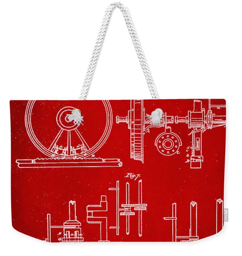 Patent Weekender Tote Bag featuring the mixed media Traction Wheels Patent Drawing 1b by Brian Reaves