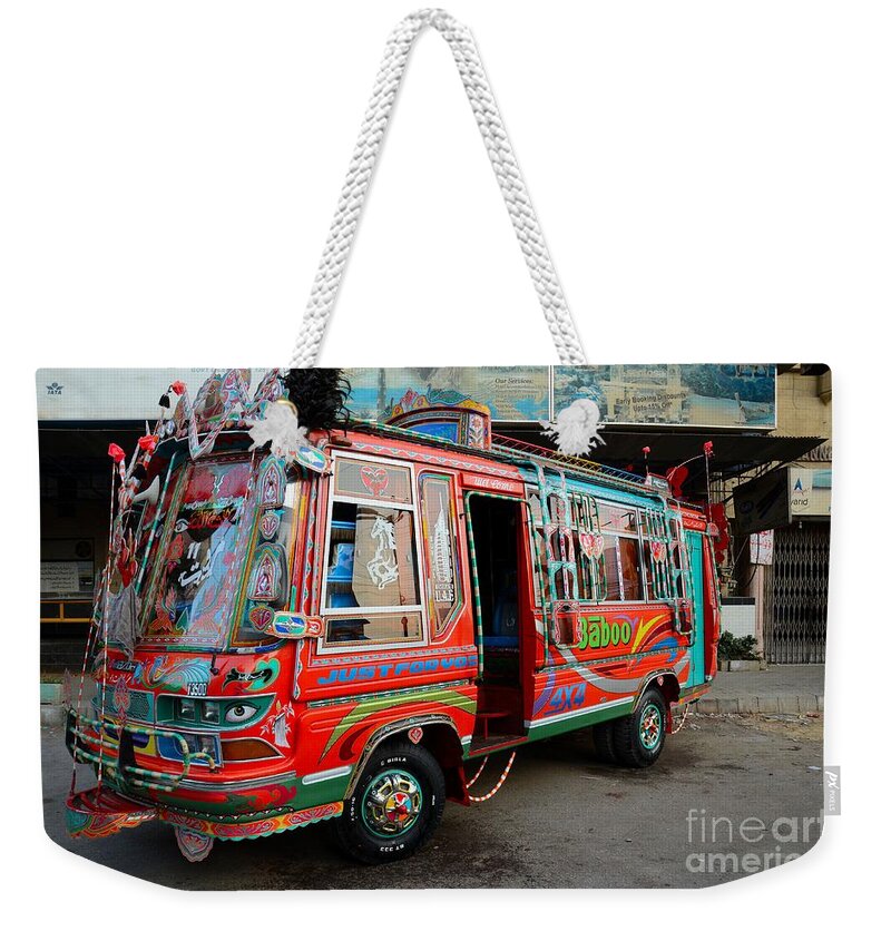 Bus Weekender Tote Bag featuring the photograph Traditionally decorated Pakistani bus art Karachi Pakistan by Imran Ahmed