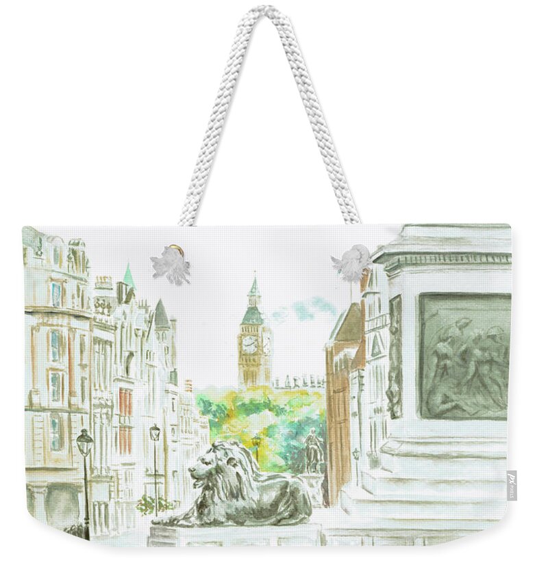 London Weekender Tote Bag featuring the painting Trafalgar Square by Elizabeth Lock