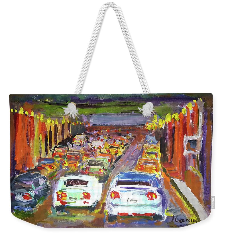 Impressionist Weekender Tote Bag featuring the painting Traffic Jam by Janet Garcia