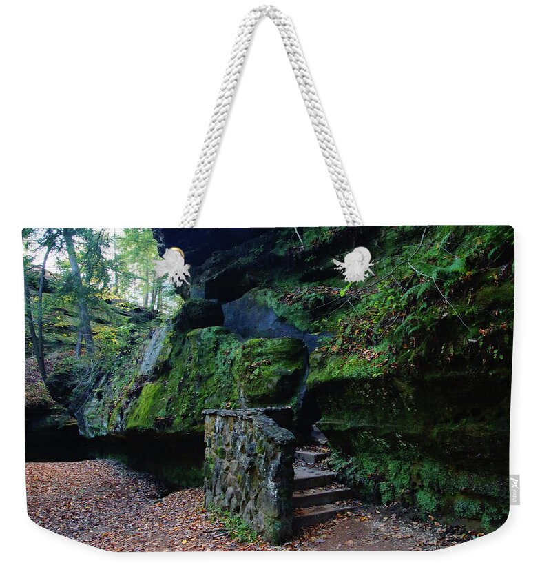 Old Man's Cave Weekender Tote Bag featuring the photograph Trail along the Cliff by Mike Murdock