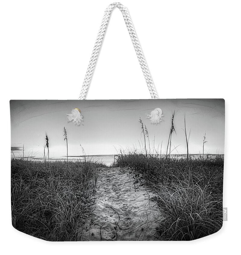 Clouds Weekender Tote Bag featuring the photograph Trail in the Dunes Black and White Drawing Painting by Debra and Dave Vanderlaan