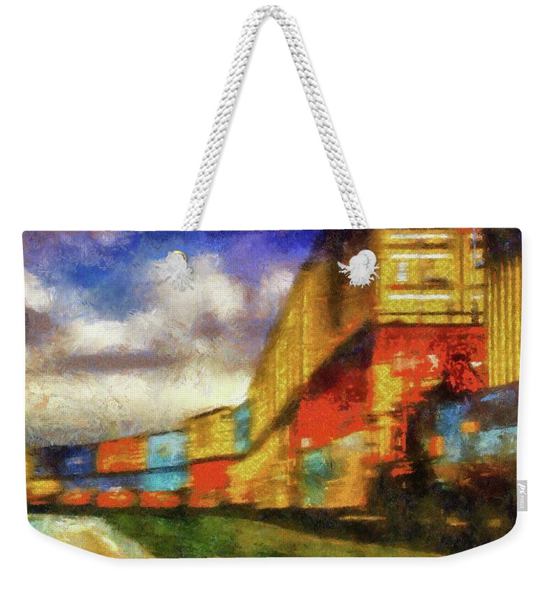 Rail Weekender Tote Bag featuring the mixed media Train Freight Cars by Joseph Hollingsworth