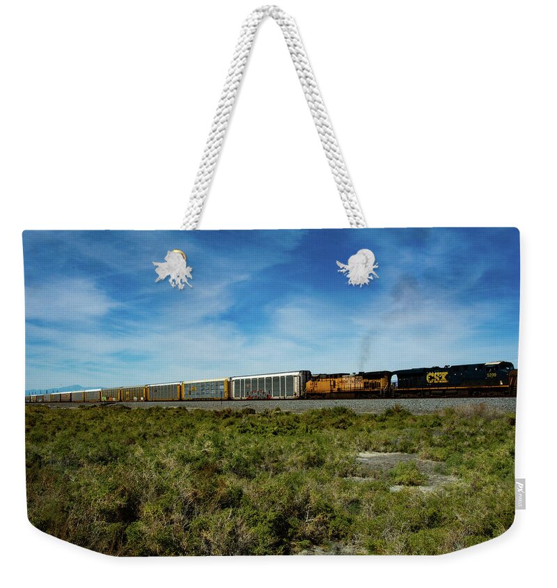 Trains Salton Sea California Weekender Tote Bag featuring the photograph Train Salton Sea CA by William Kimble