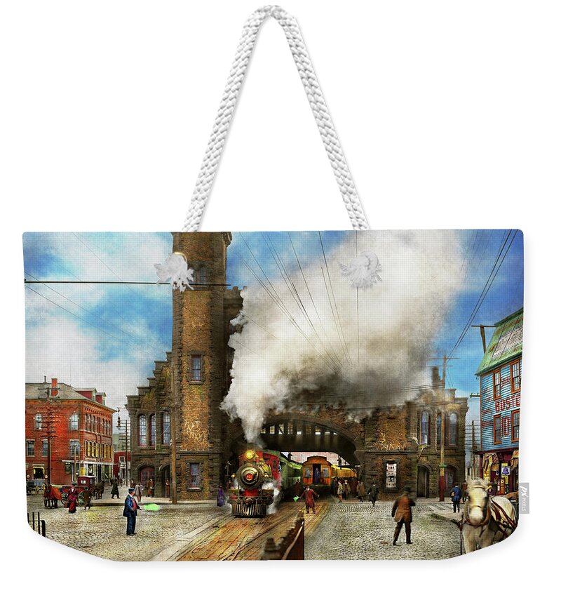 Self Weekender Tote Bag featuring the photograph Train Station - Boston and Maine Railroad Depot 1910 by Mike Savad