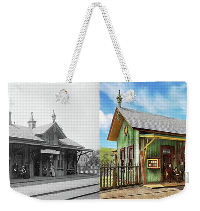Train Station Weekender Tote Bag featuring the photograph Train Station - Garrison train station 1880 - Side by Side by Mike Savad