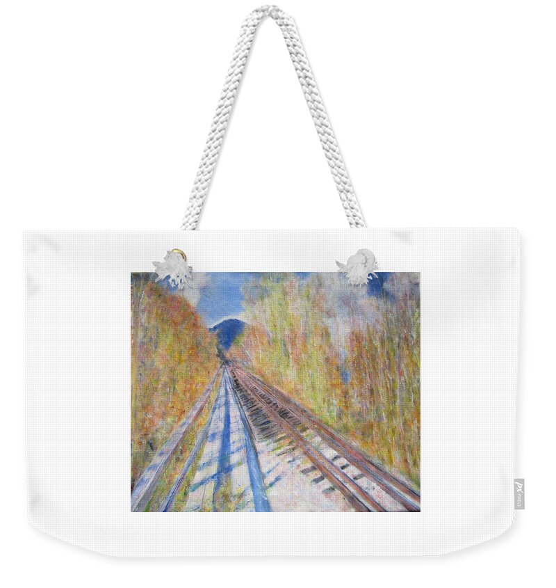 Impressionism Weekender Tote Bag featuring the painting Train Tracks Up North by Glenda Crigger