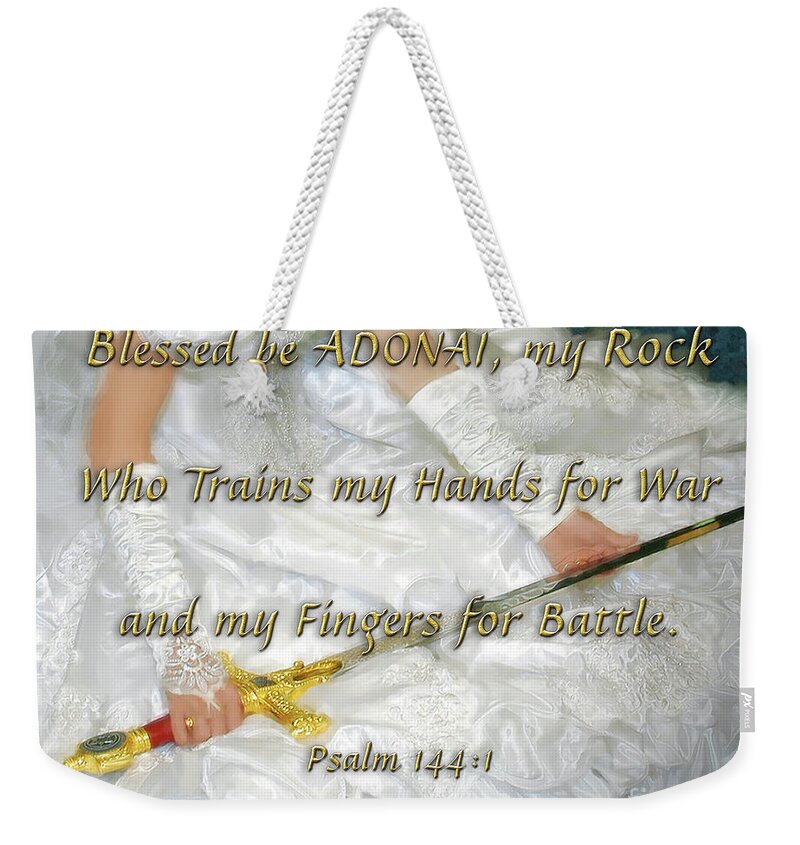 Prophetic Art Weekender Tote Bag featuring the painting Trained For Battle by Constance Woods