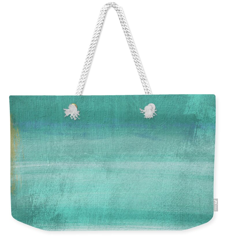Abstract Weekender Tote Bag featuring the mixed media Tranquil Horizon- Art by Linda Woods by Linda Woods