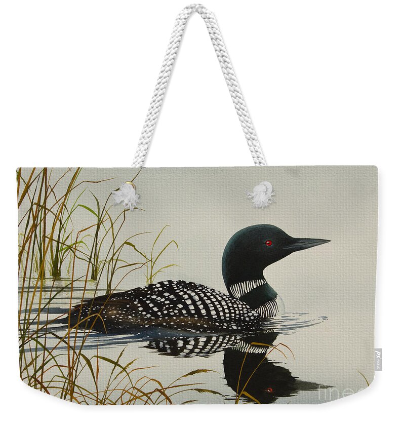 Loon Weekender Tote Bag featuring the painting Tranquil Stillness of Nature by James Williamson