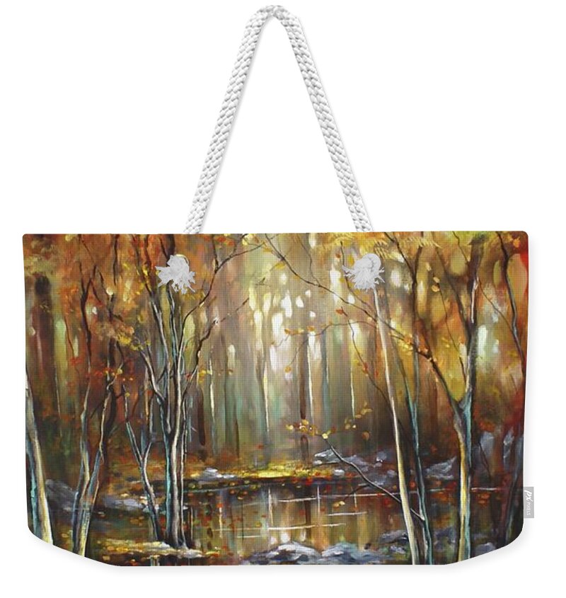 Landscape Weekender Tote Bag featuring the painting Transitions by Michael Lang