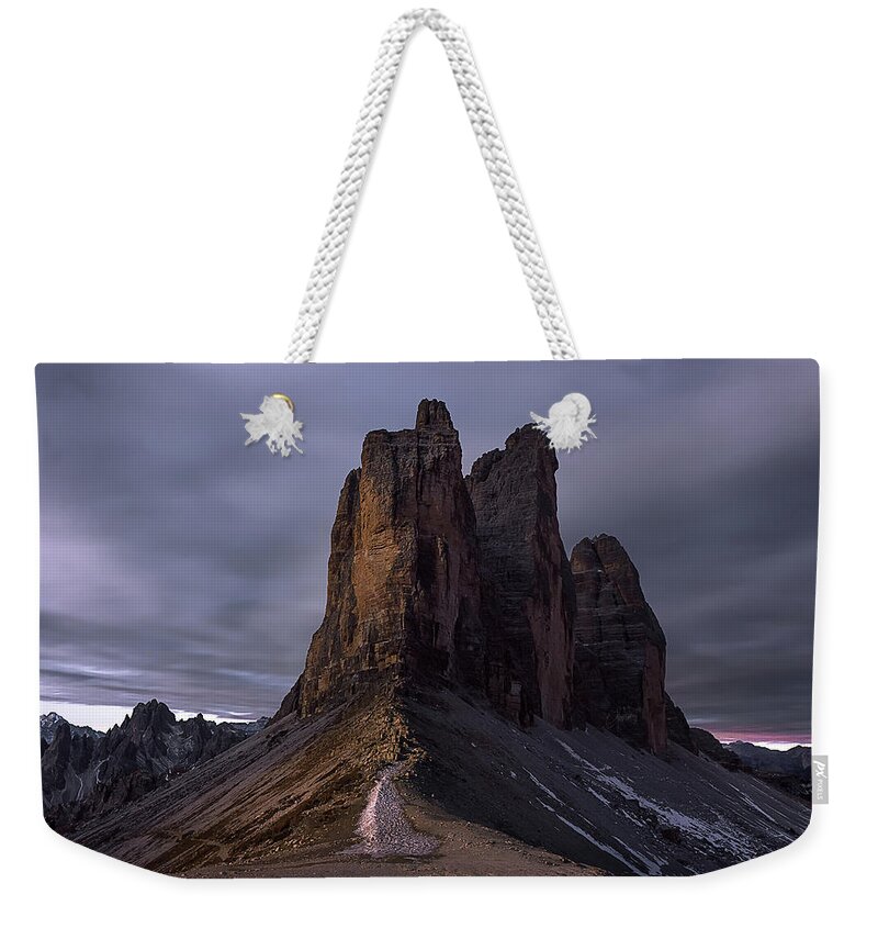 Dolomites Weekender Tote Bag featuring the photograph Tre Cime di Lavaredo by Elias Pentikis