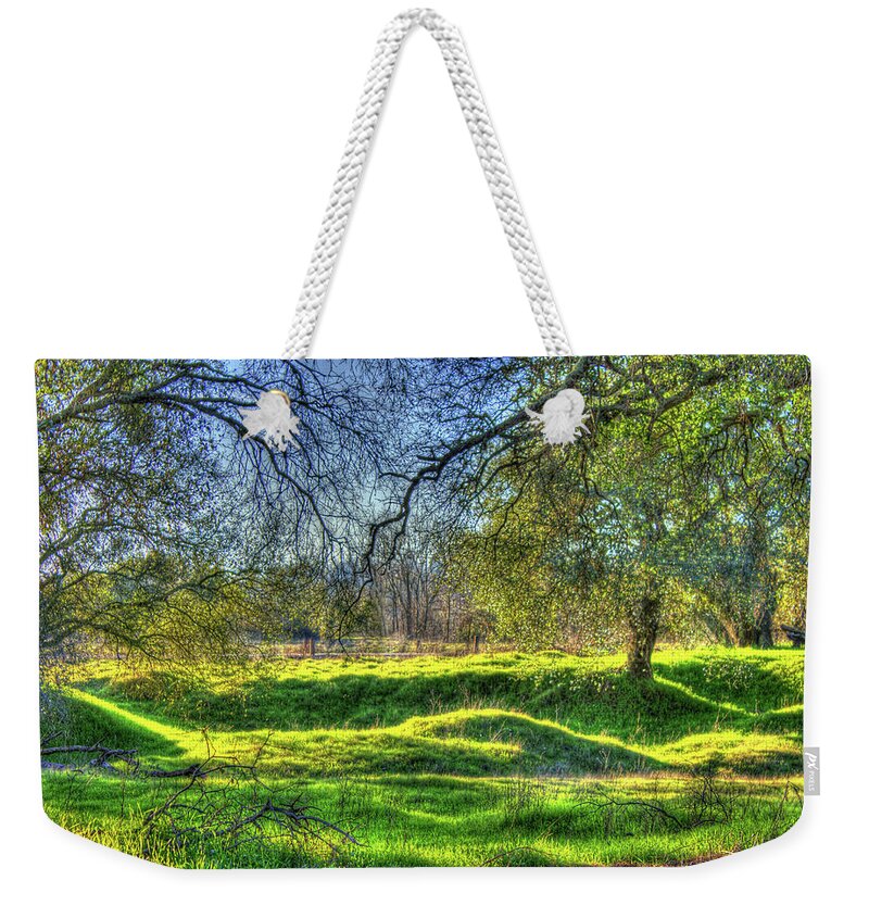 Hdr Weekender Tote Bag featuring the photograph Tree Lined Meadow by Randy Wehner