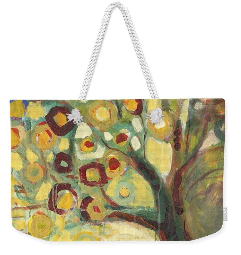 Tree Life Abstract Modern Circles Contemporary Nature Weekender Tote Bag featuring the painting Tree of Life in Autumn by Jennifer Lommers