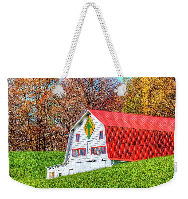 Barn Quilts Weekender Tote Bag featuring the photograph Tree Variation by Dale R Carlson