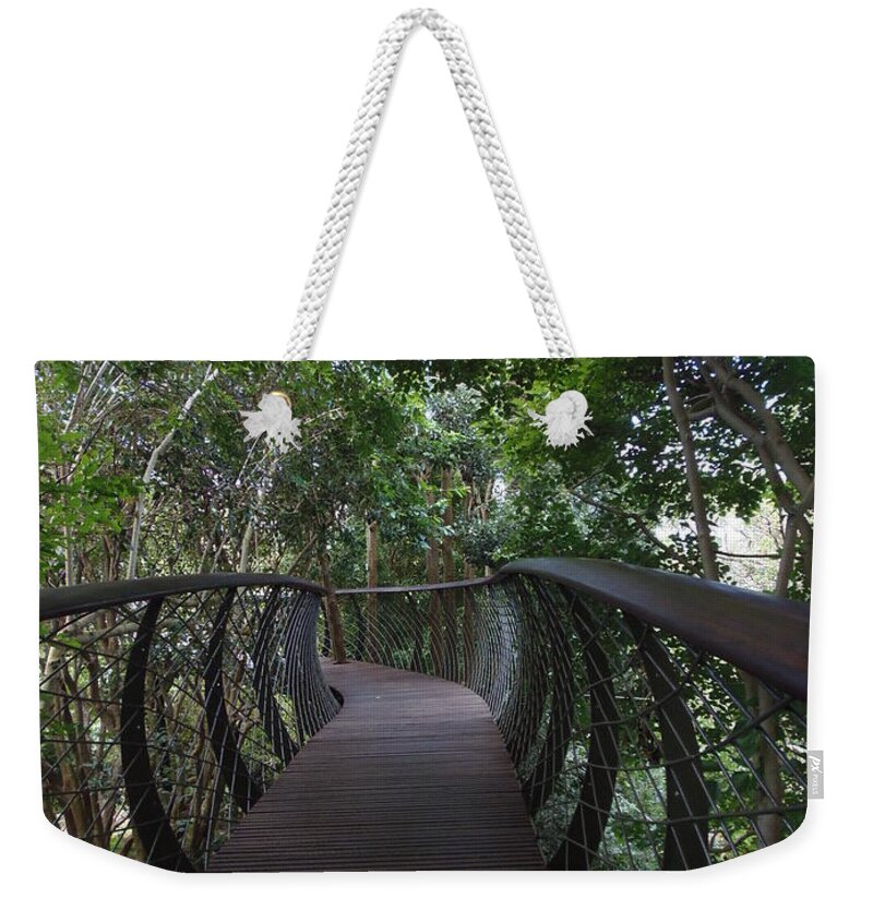 Treetop Weekender Tote Bag featuring the photograph Treetop Canopy Walk by Bev Conover