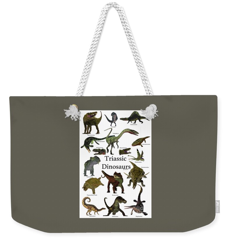 Triassic Weekender Tote Bag featuring the digital art Triassic Dinosaurs by Corey Ford